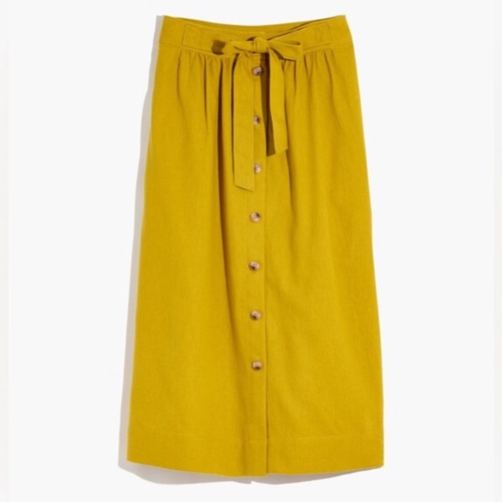 Madewell Tie Palisade Button Front Midi Skirt in Linen-Cotton Size 6 - Picture 2 of 9